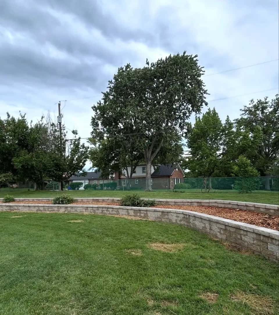 Curved natural stone retaining wall in a yard